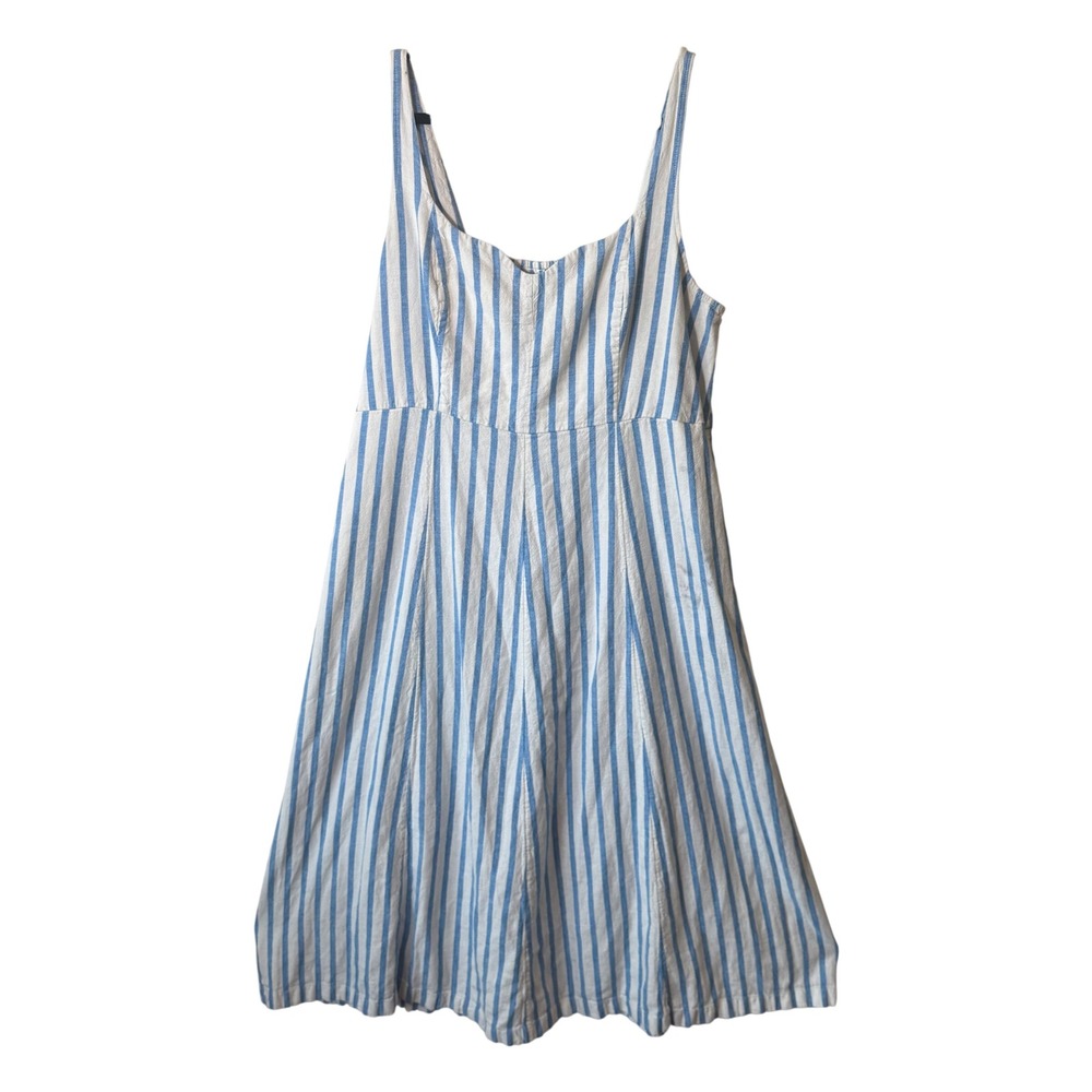 Old Navy Blue White Striped Linen Blend Smocked Midi Dress‎ XXL Tall Sleeveless
